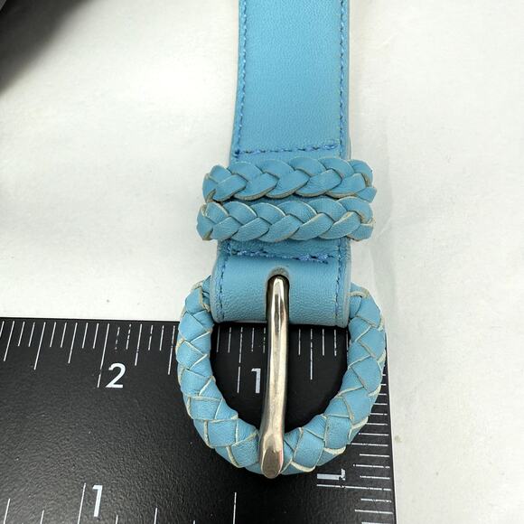 Talbots Made in Italy Blue Leather Belt Braided Buckle Size Small NWOT - Picture 5 of 9